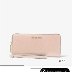 Michael Kors Pale Pink Saffiano Wristlet Wallet with Gold Hardware